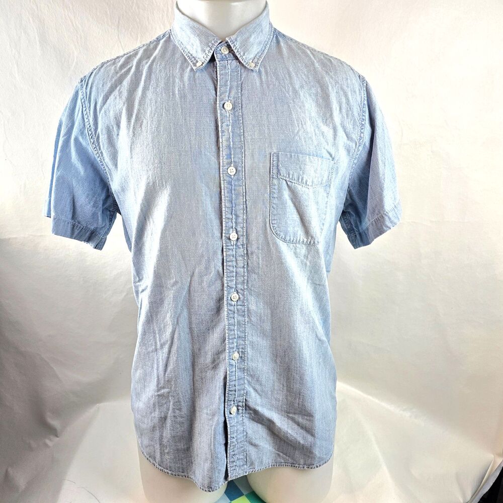 J Crew Jeans Shirt Mens Large Blue Chambray Slim Fit Casual Button Up Preppy